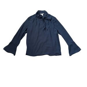 H&M Navy Blouse with Bow and Flared Sleeves